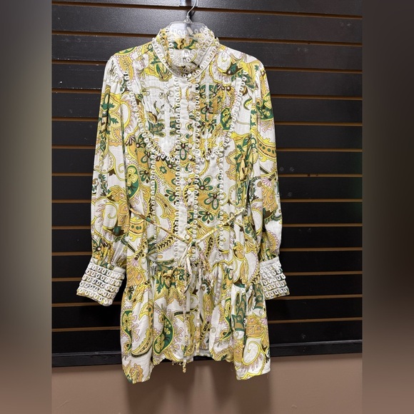 Ruffle Sleeve Tunic Midi  Flowy Shift Sundress Sweet Babydoll Button Down - Picture 1 of 3